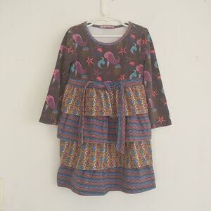 Jelly The Pug Sea Maiden Brook Knit Dress Girl 7 Brown Seahorse Mermaid Cotton